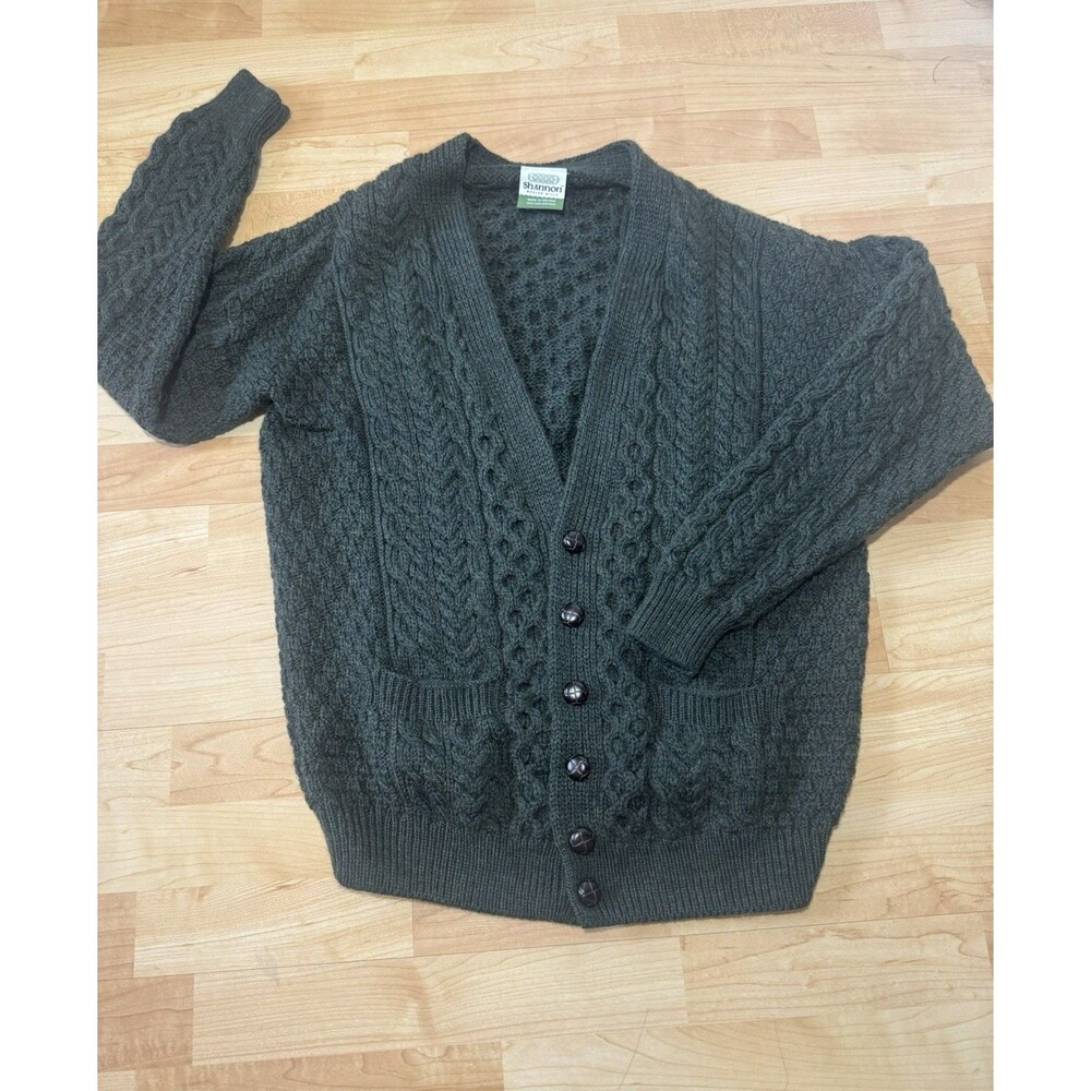 VTG Shannon Woolen Mills Men’s Knit Cardigan Sweater  100% Wool Ireland Large